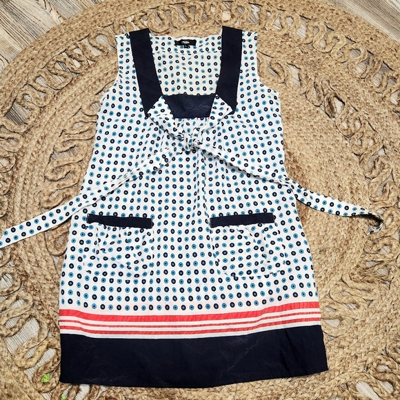 Pixie Womens L Sleeveless Silk Blend Shift Dress Polka Dot 2 Pocket Square Neck - Picture 5 of 7